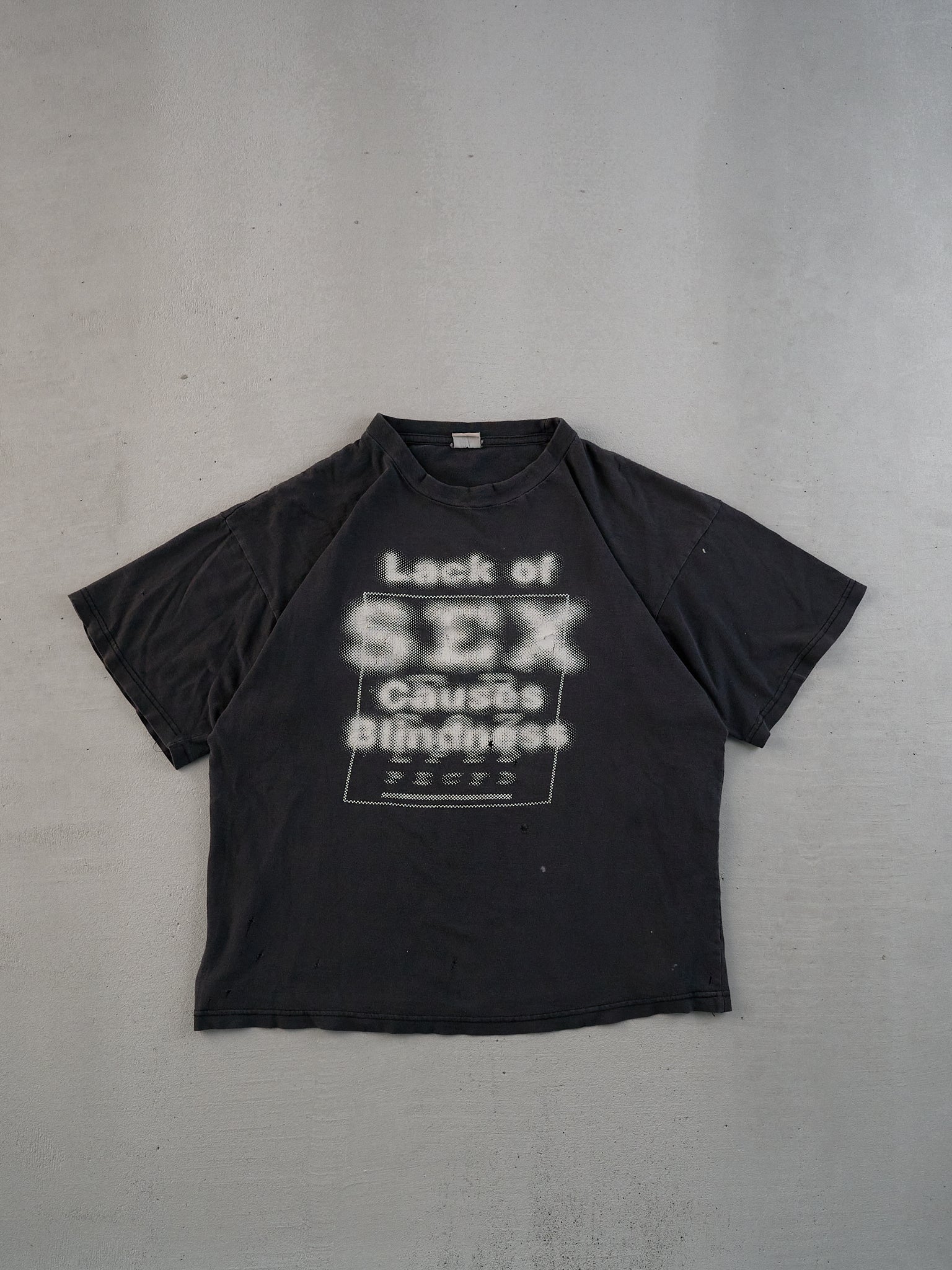 Vintage 90s Washed Black "Lack of Sex Causes Blindness" Tee (M)