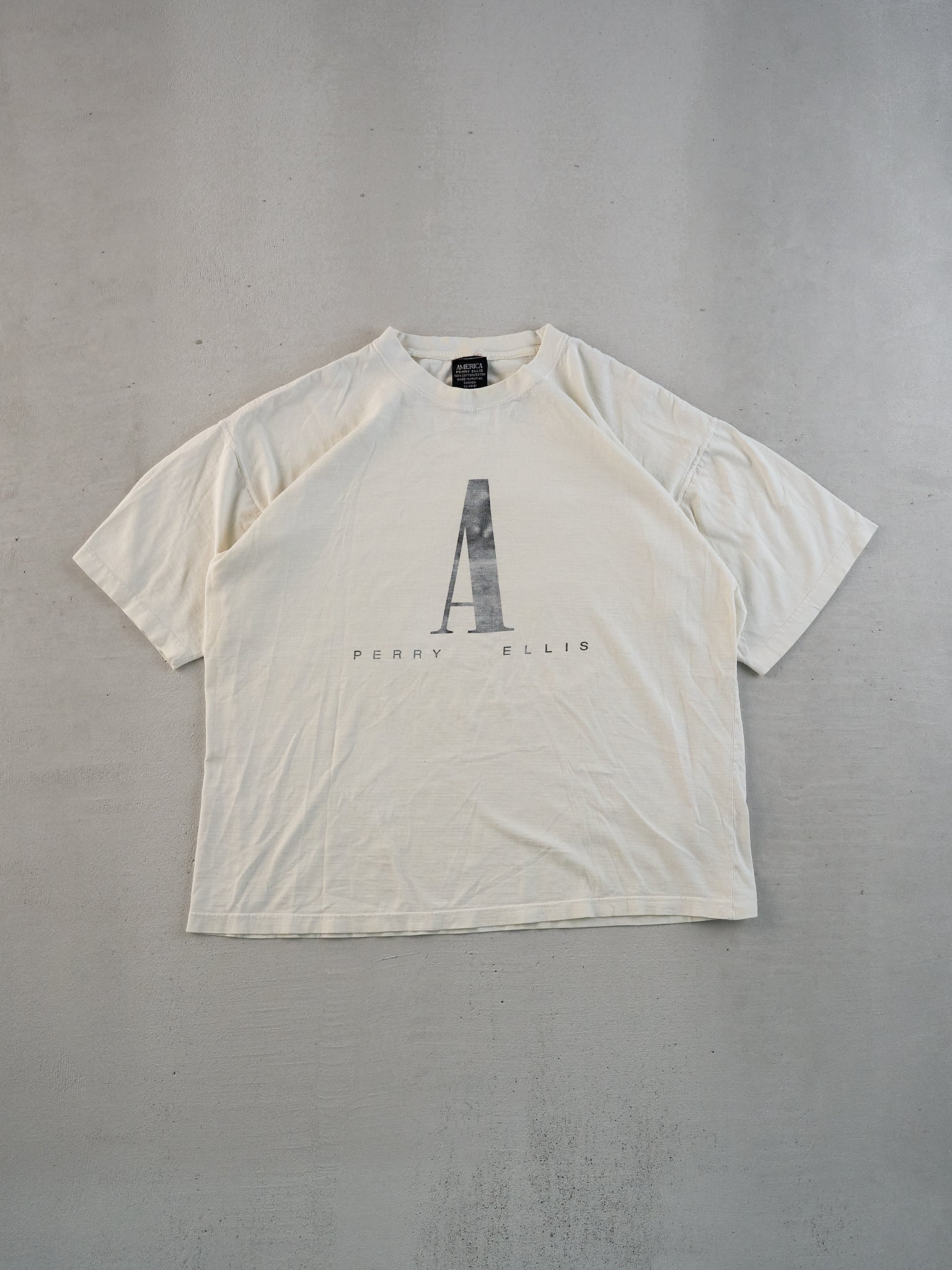Vintage 90s White A Perry Ellis Graphic Boxy Tee (L)