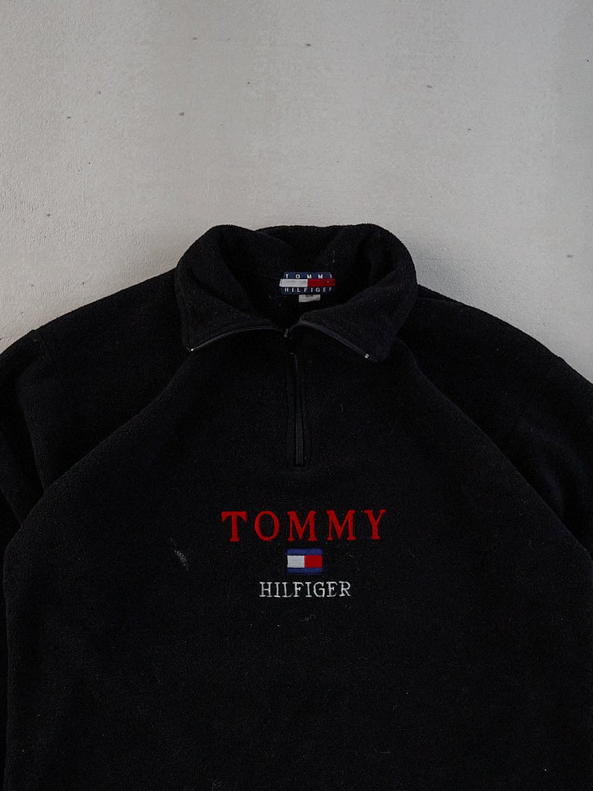 Vintage Y2k Black Tommy Hilfiger Emblem Collared 1/4 Zip Fleece Crewneck (M/L)