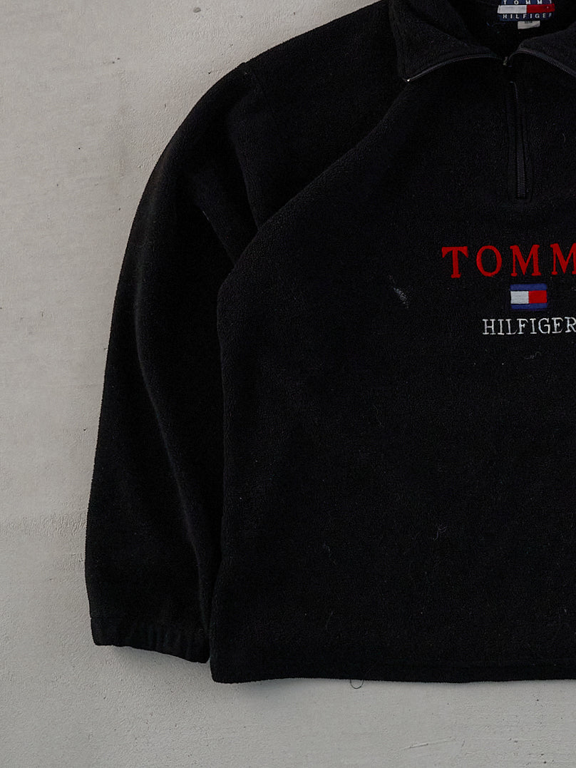 Vintage Y2k Black Tommy Hilfiger Emblem Collared 1/4 Zip Fleece Crewneck (M/L)
