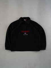 Vintage Y2k Black Tommy Hilfiger Emblem Collared 1/4 Zip Fleece Crewneck (M/L)