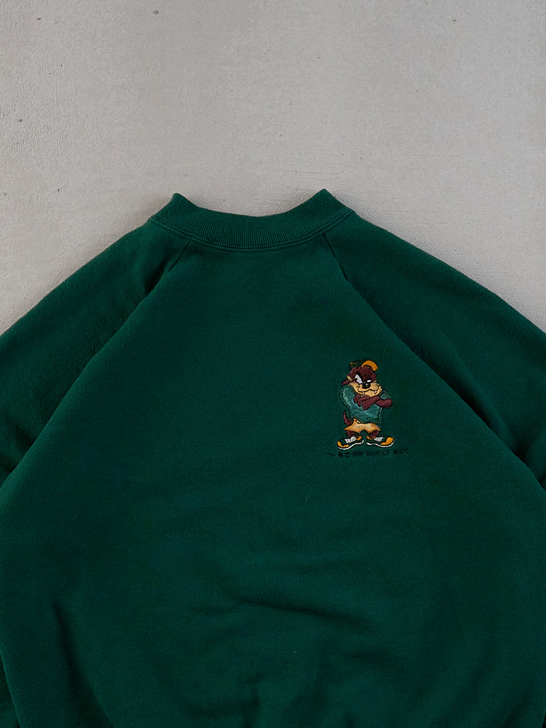 Vintage 96' Pine Green Warner Bros Tazz Embroidery Mockneck (M)