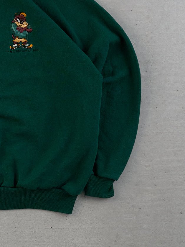 Vintage 96' Pine Green Warner Bros Tazz Embroidery Mockneck (M)