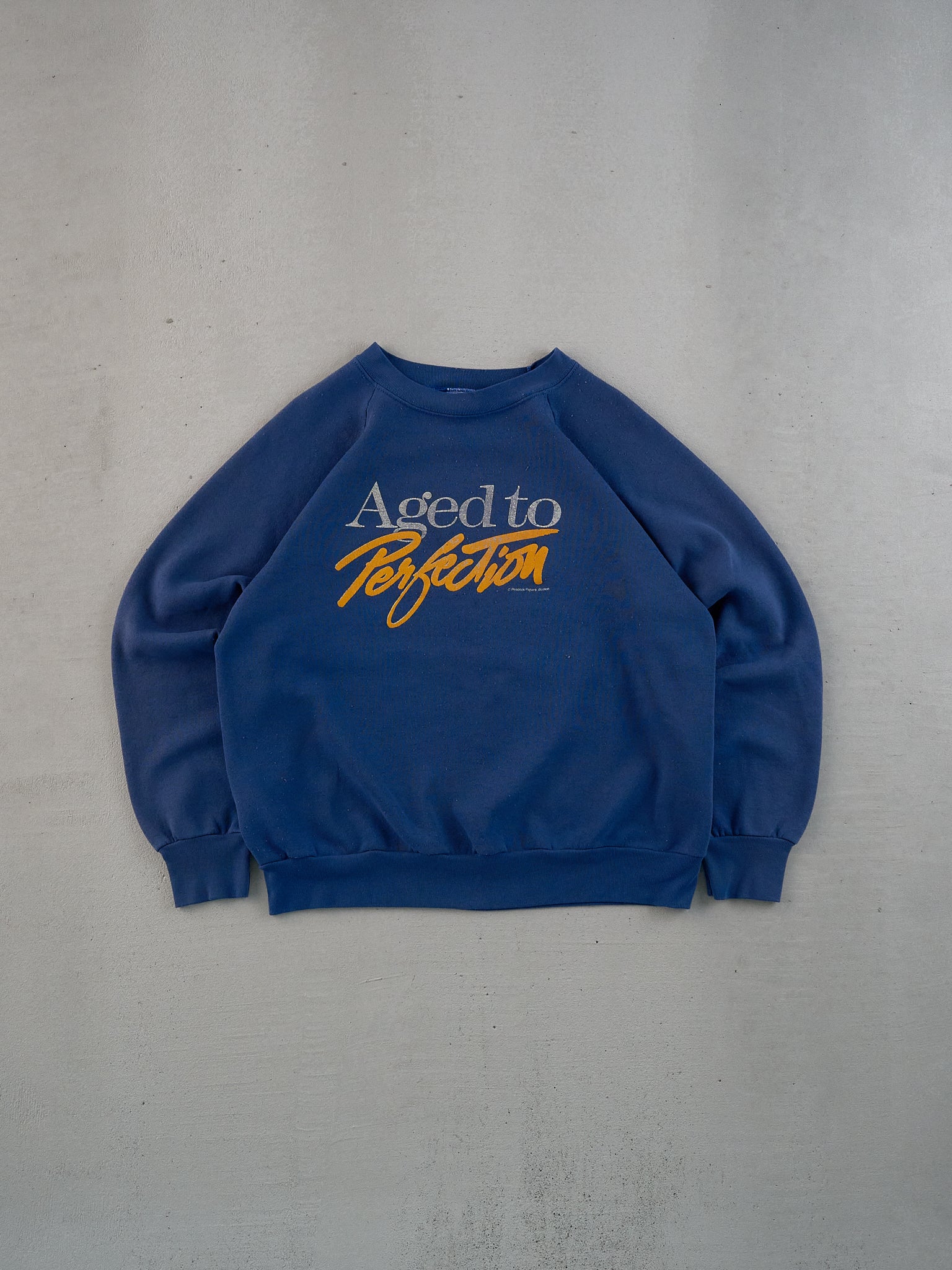 Vintage 90s Light Navy Blue "Age to Perfection" Graphic Crewneck (M)