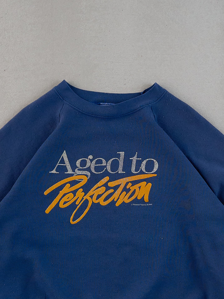 Vintage 90s Light Navy Blue "Age to Perfection" Graphic Crewneck (M)