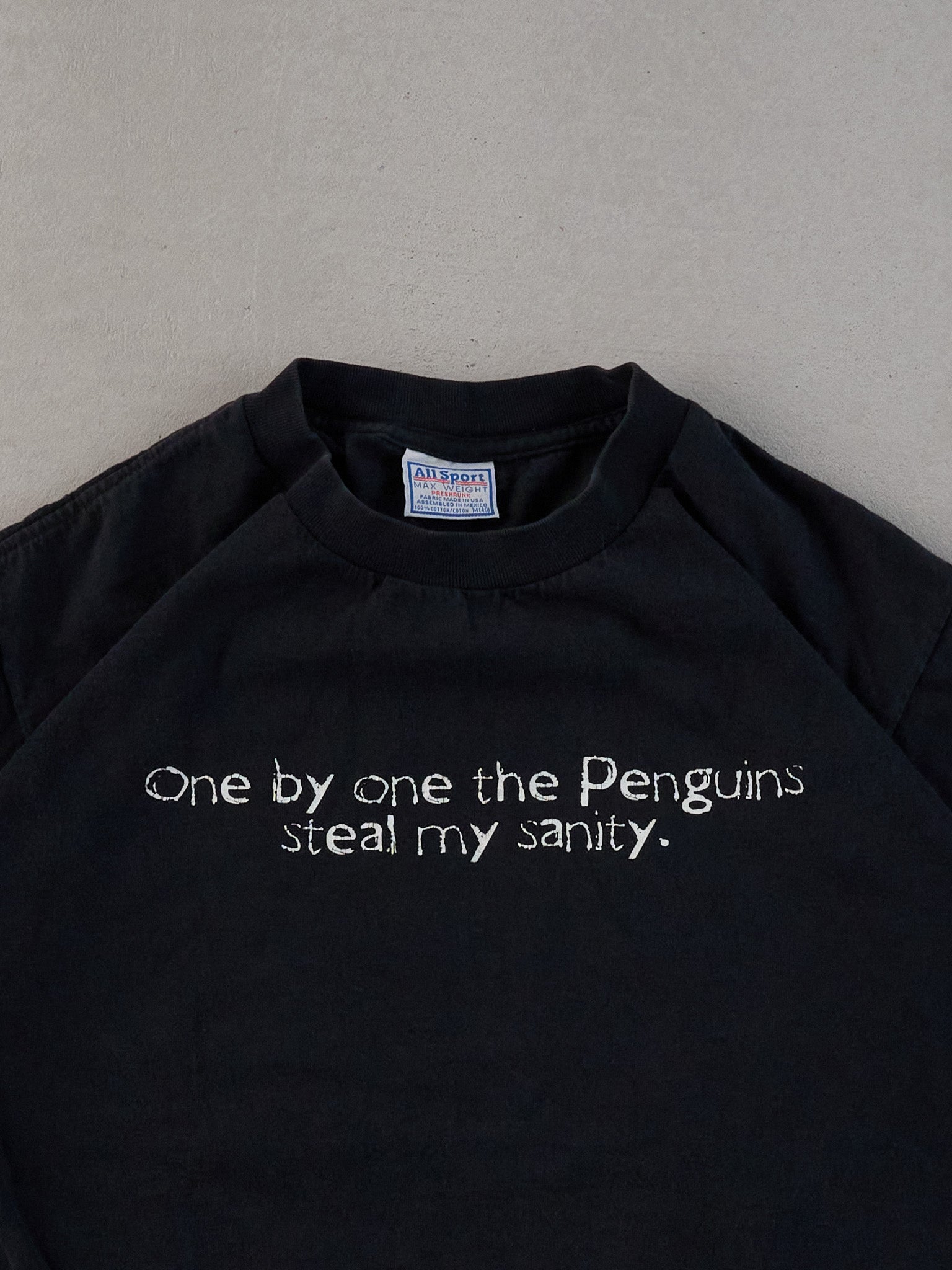 Vintage 90s Washed Black Single Stitched One By One The Penguins Steal My Sanity Tee (M)