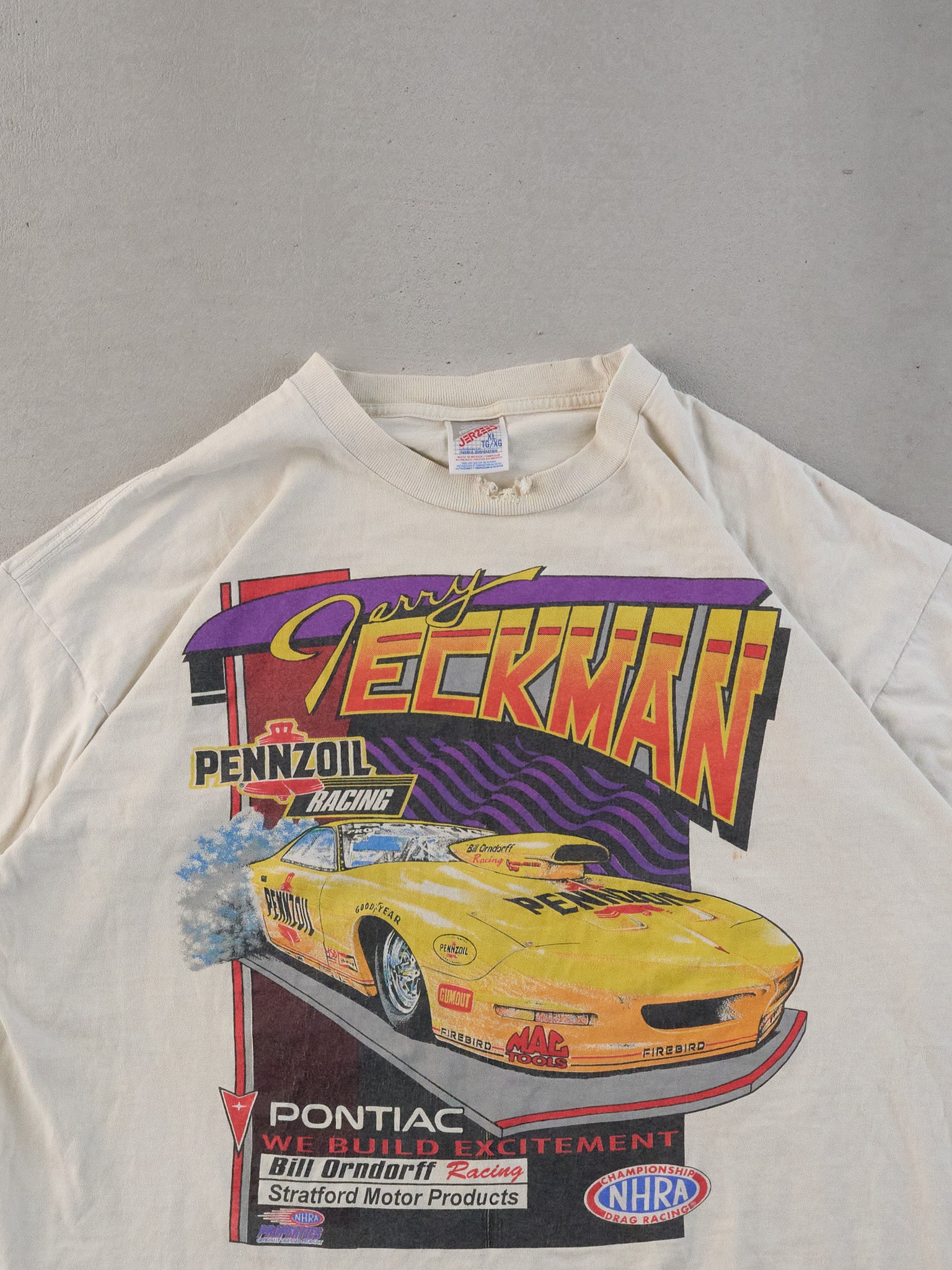 Vintage 90s White Terry Eeckman Pontiac Racing Graphic Tee (L)
