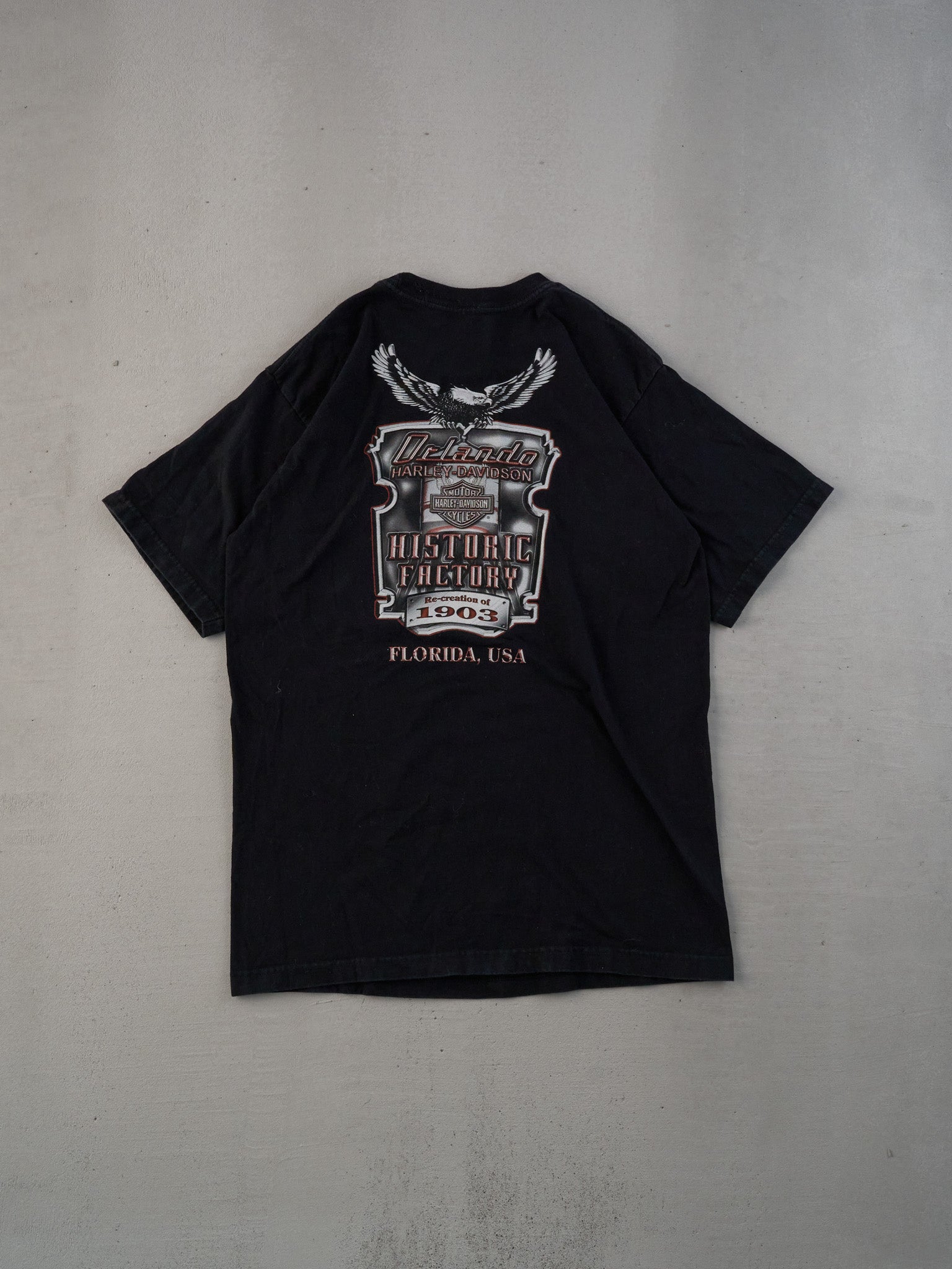Vintage Y2k Black Harley Davidson Orlando Florida USA Graphic Tee (S)