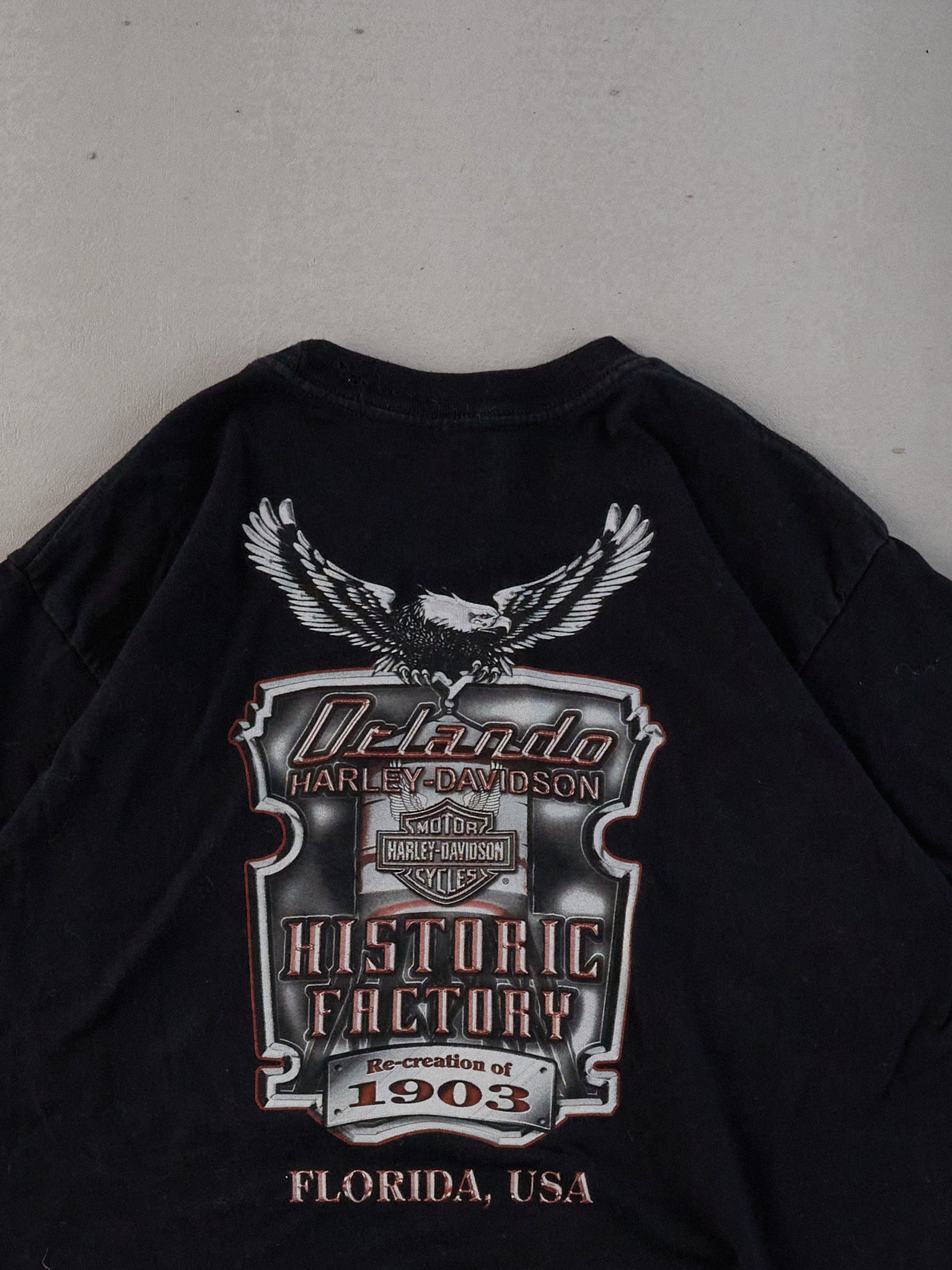 Vintage Y2k Black Harley Davidson Orlando Florida USA Graphic Tee (S)