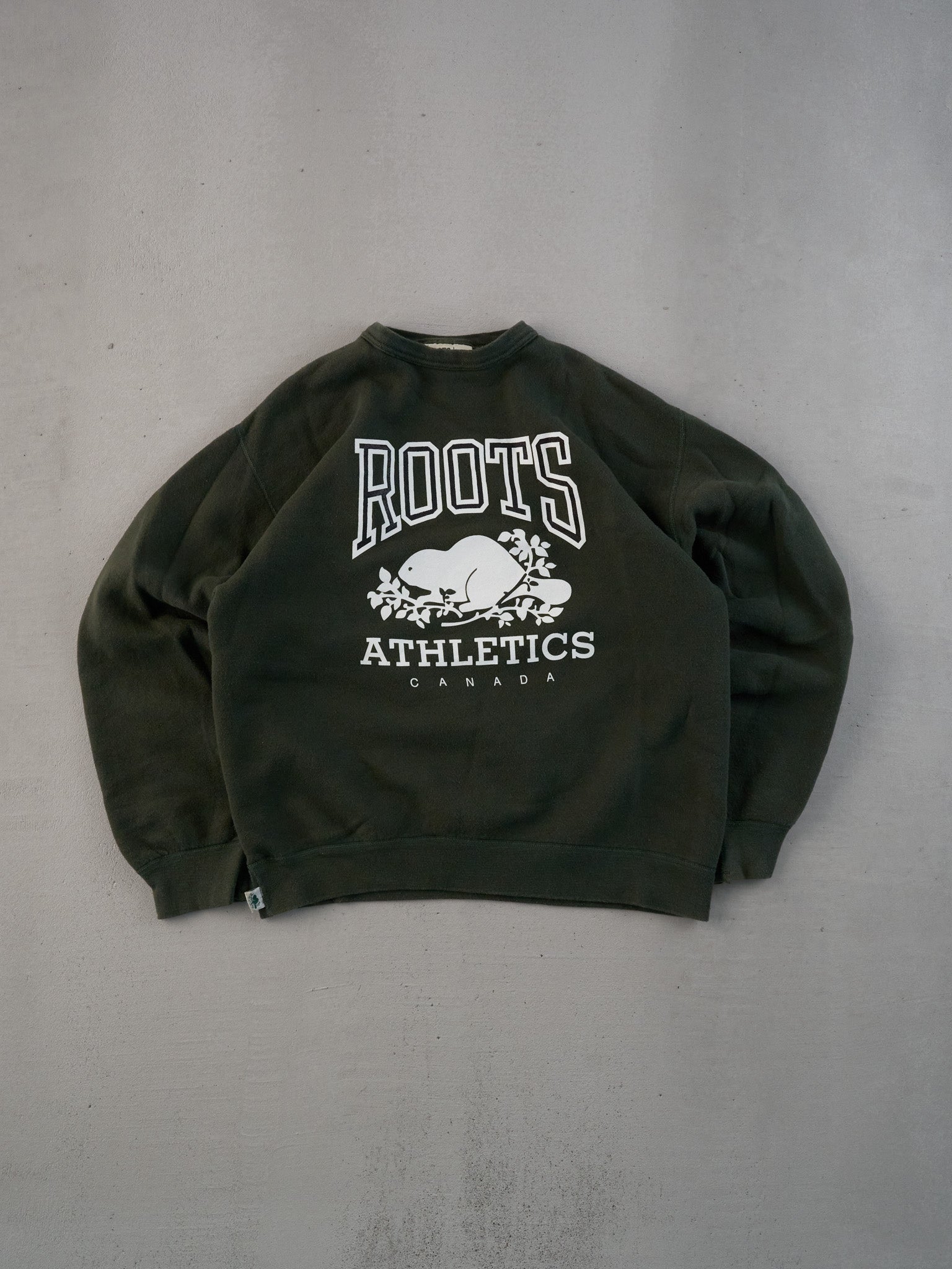 Vintage Dark Sage Green Roots Athletics Crewneck (M)