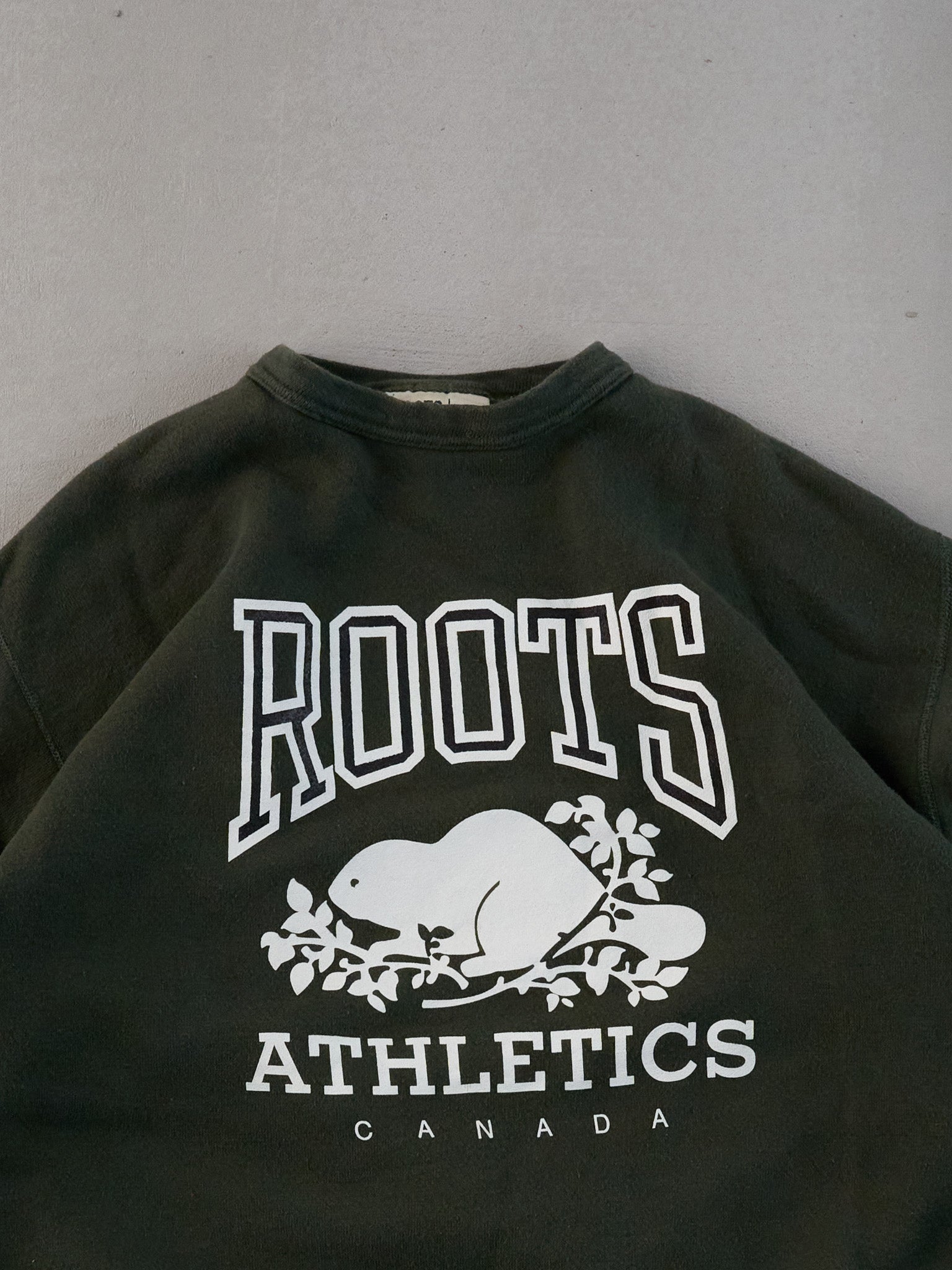 Vintage Dark Sage Green Roots Athletics Crewneck (M)