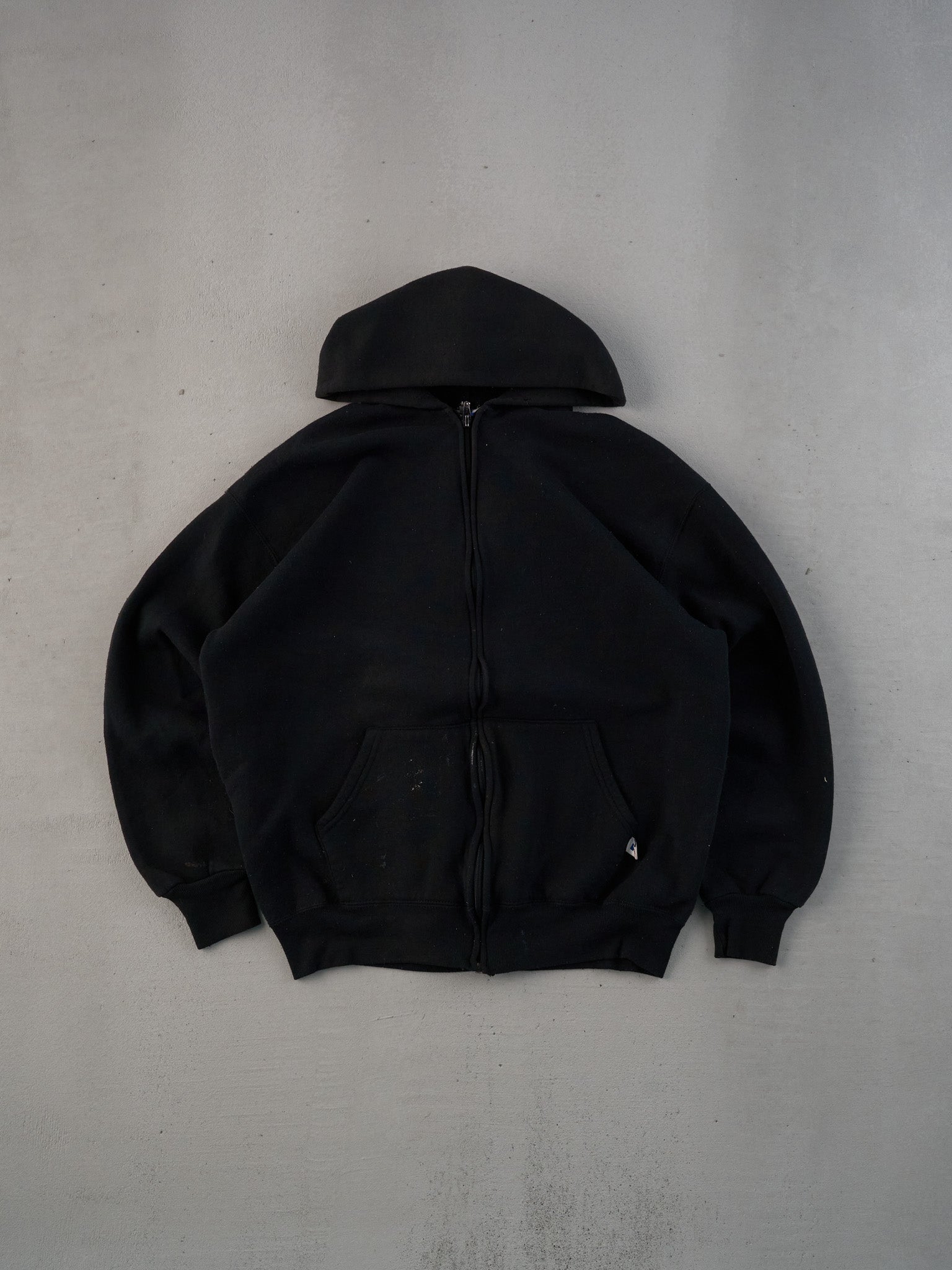 Vintage 90s Black Russell Athletics Blank Hooded Zip Up (L)