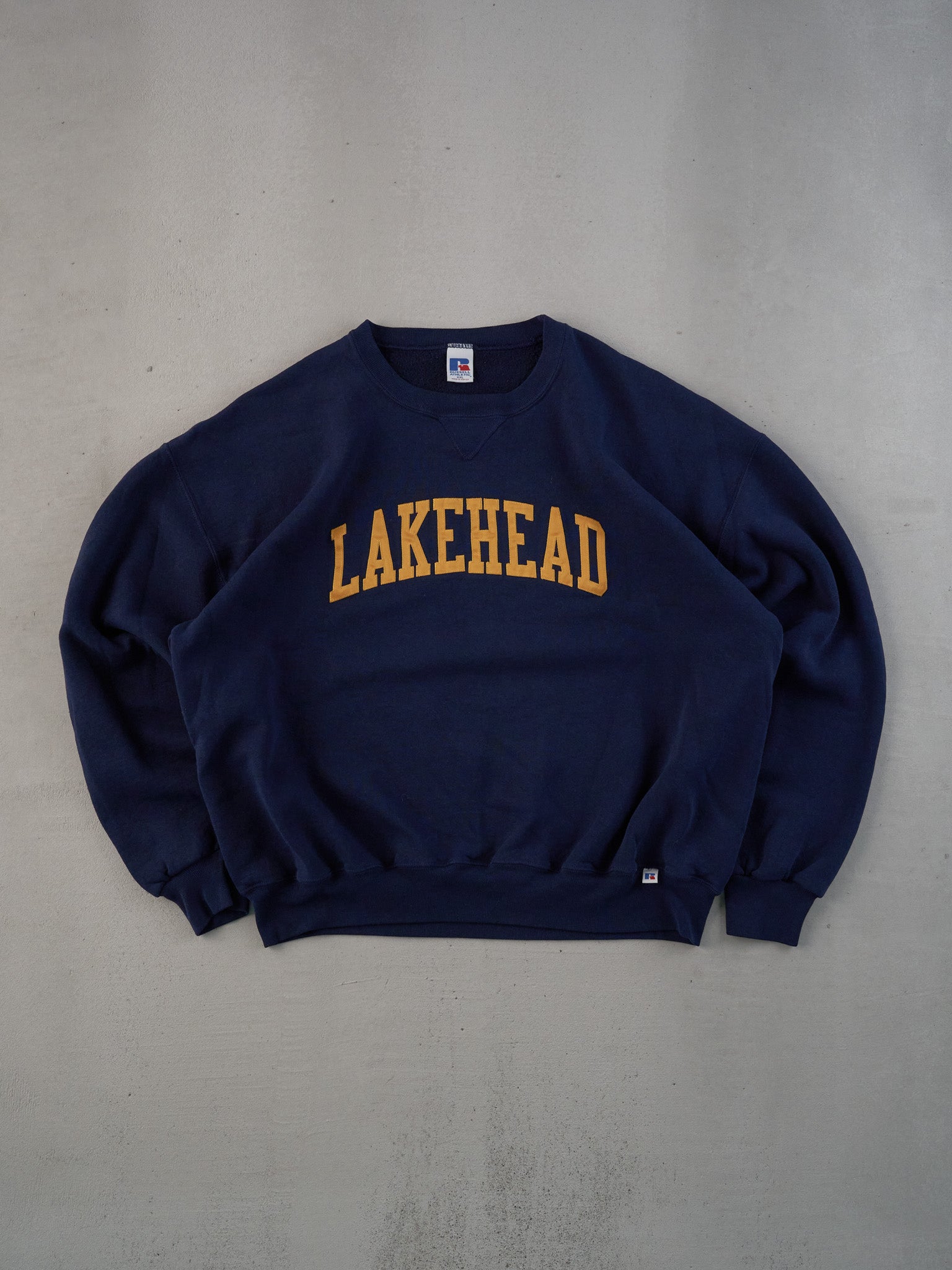 Vintage 90s Navy Blue Russell Athletics X Lakehead Crewneck (L)