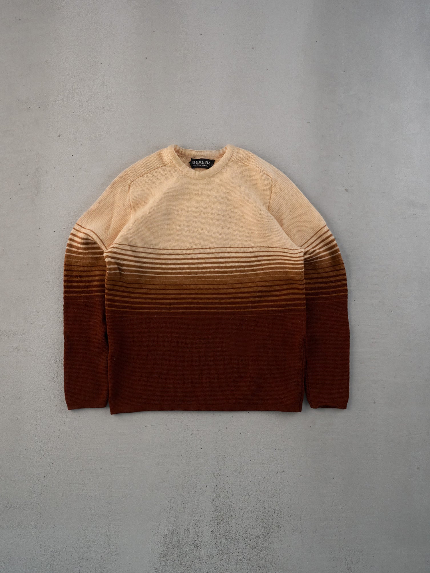 Vintage 70s Beige and Brown Gradient Stripe Wool Sweater (M)