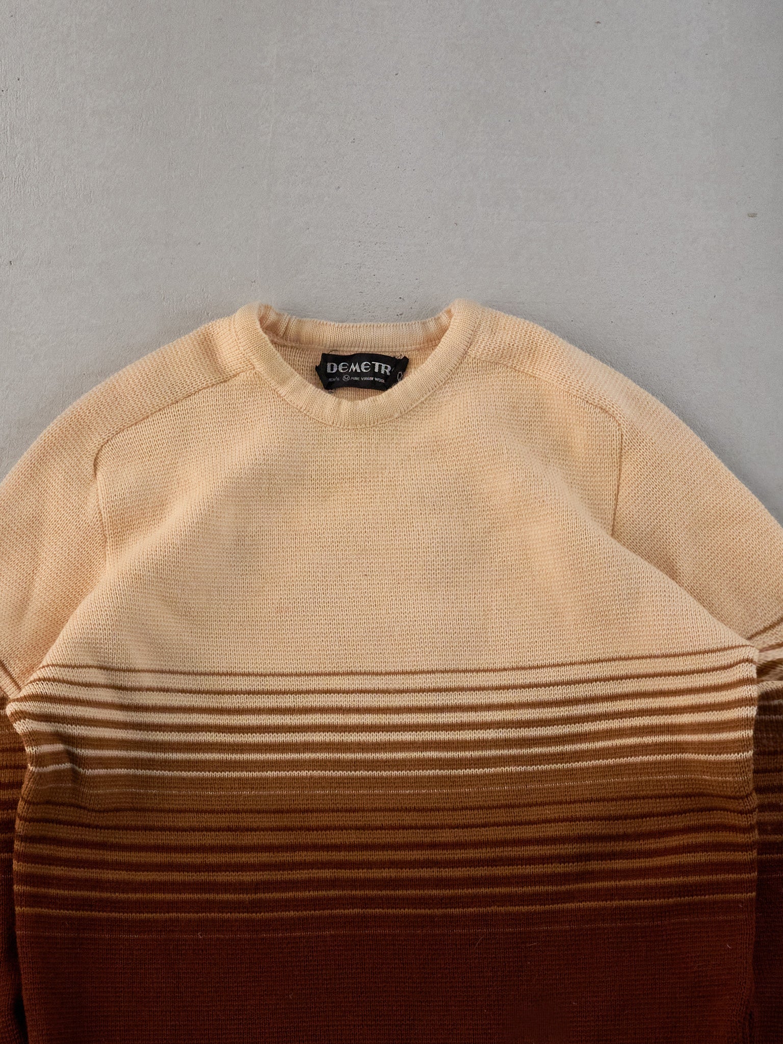 Vintage 70s Beige and Brown Gradient Stripe Wool Sweater (M)