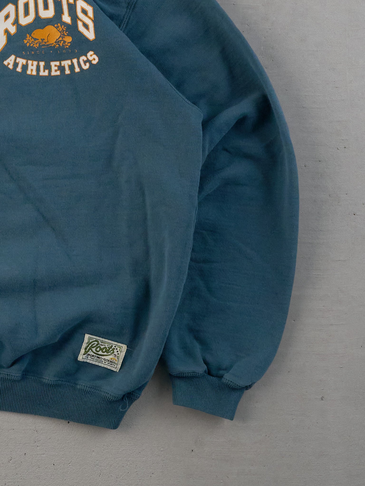 Vintage 90s Rare Faded Pine Green Roots Athletics Hooded 1/4 Zip (M)