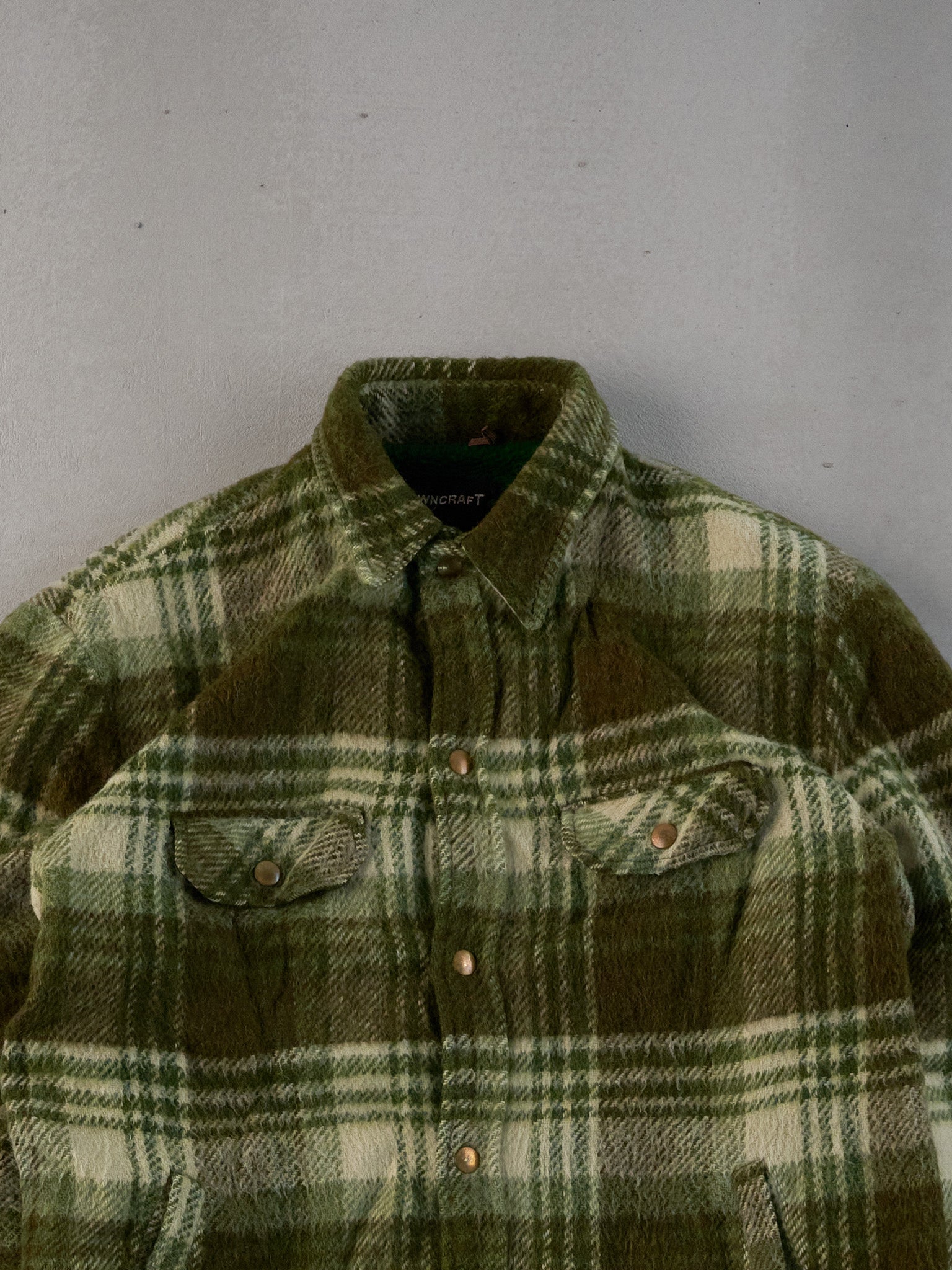 Vintage 80s Mossy Green Towncraft Plaid Collared Shacket (M)