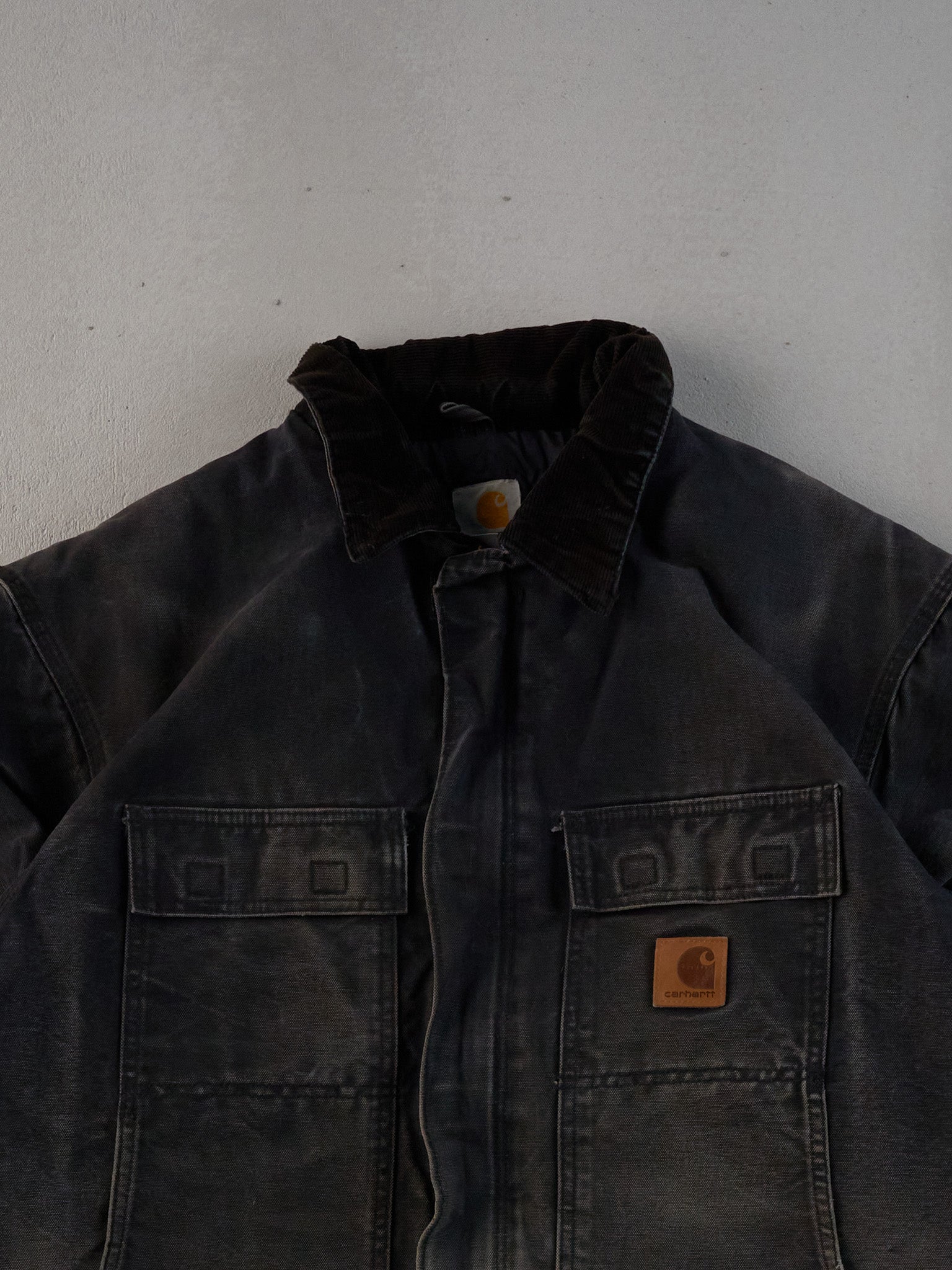 Vintage 90s Faded Black Carhartt Collared Workwear Jacket (L)