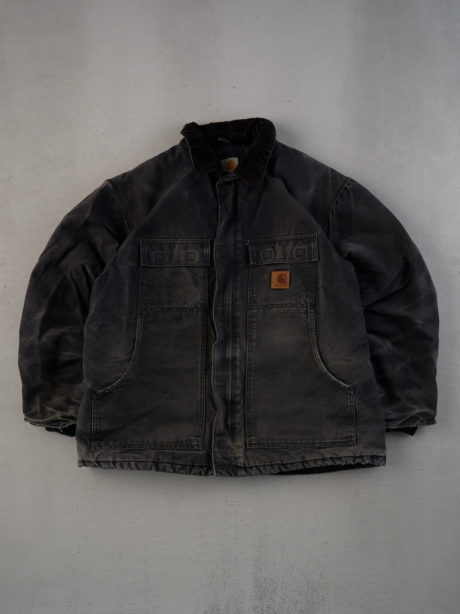 Vintage 90s Faded Black Carhartt Collared Workwear Jacket (L)