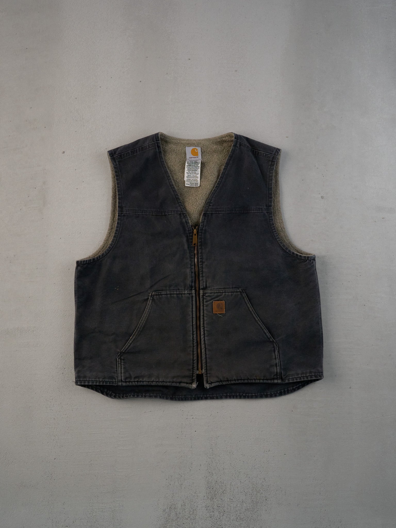 Vintage 90s Washed Black Carhartt Sherpa Lined Workwear Vest (L)