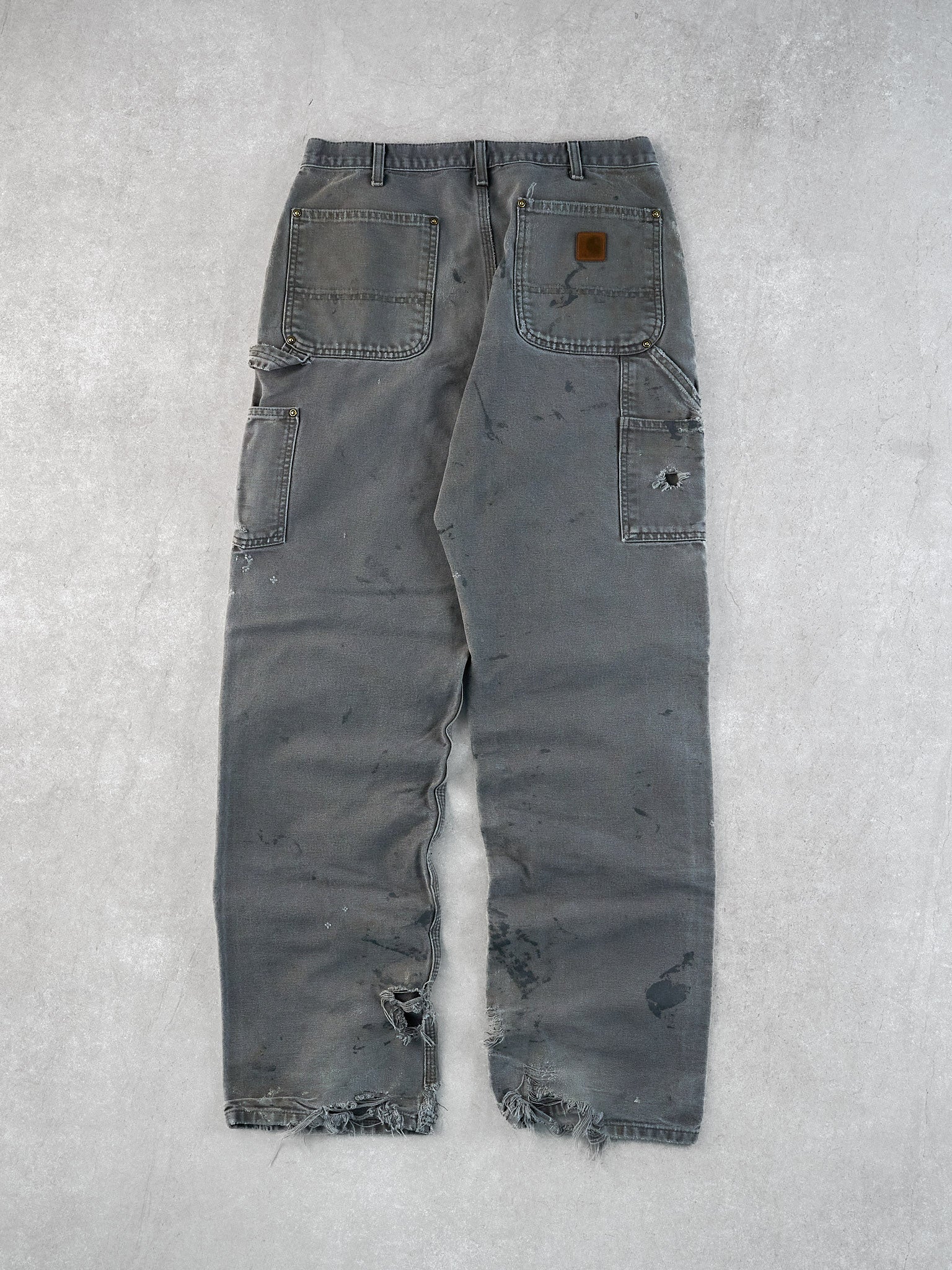 Vintage 90s Grey Faded Carhartt Distressed Double Knee Carpenter Pants (34x34)
