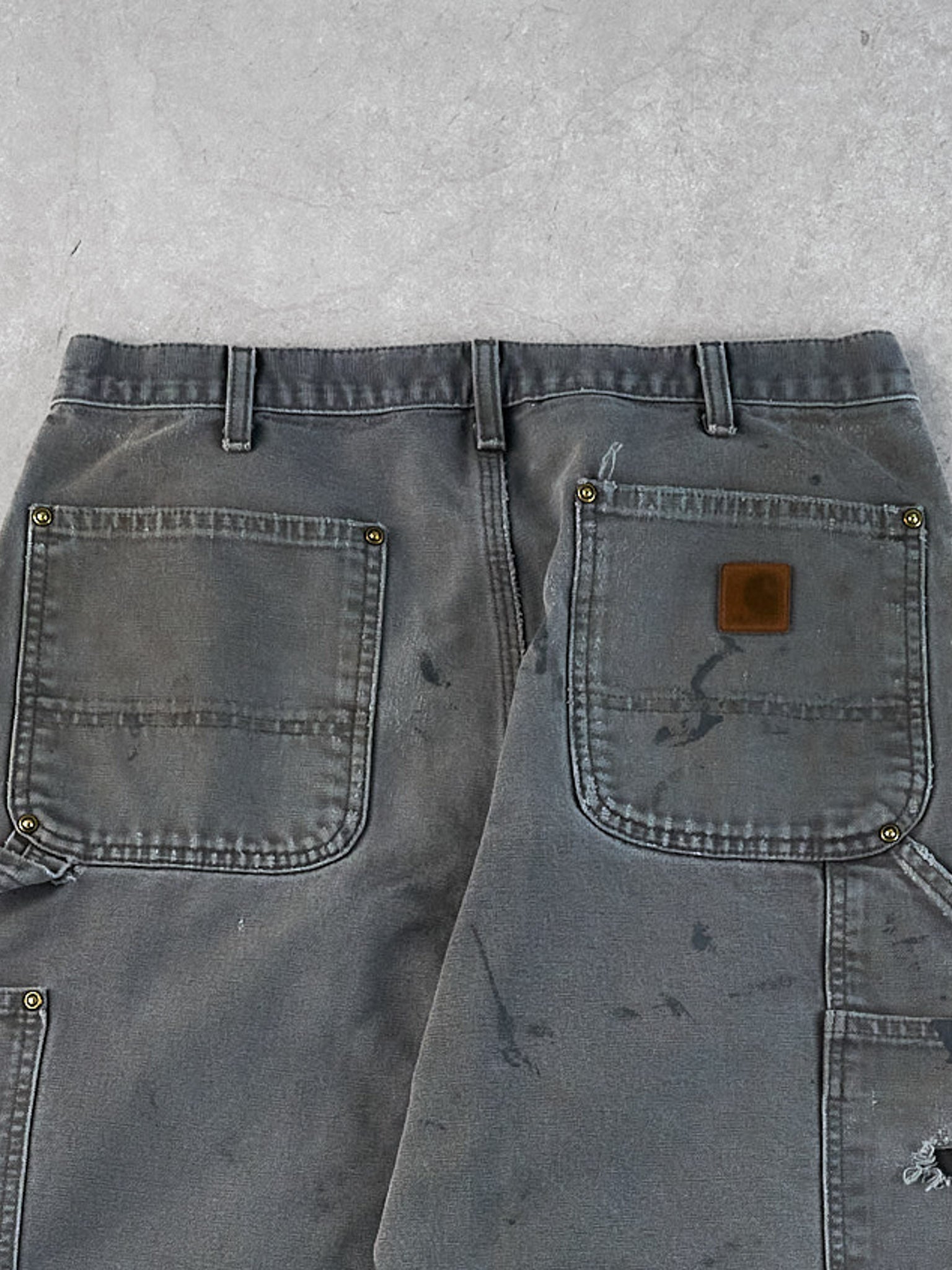 Vintage 90s Grey Faded Carhartt Distressed Double Knee Carpenter Pants (34x34)