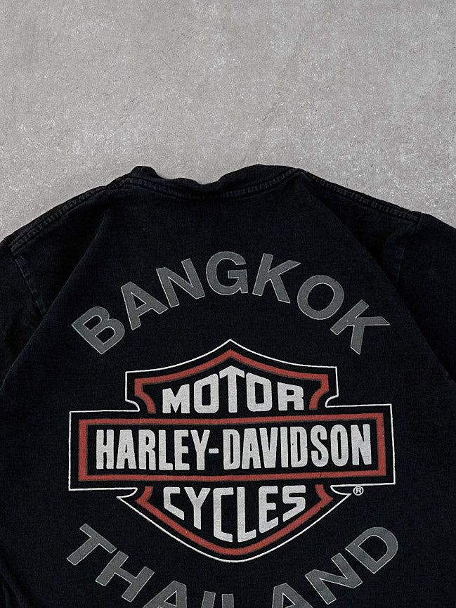 Vintage Black Harley Davidson Bangkok Thailand Graphic Tee (M)