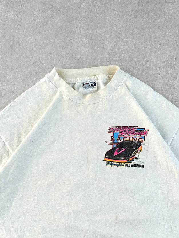 Vintage 90s White Todoran Worsham Racing Graphic Tee (M)