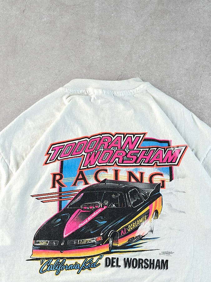 Vintage 90s White Todoran Worsham Racing Graphic Tee (M)