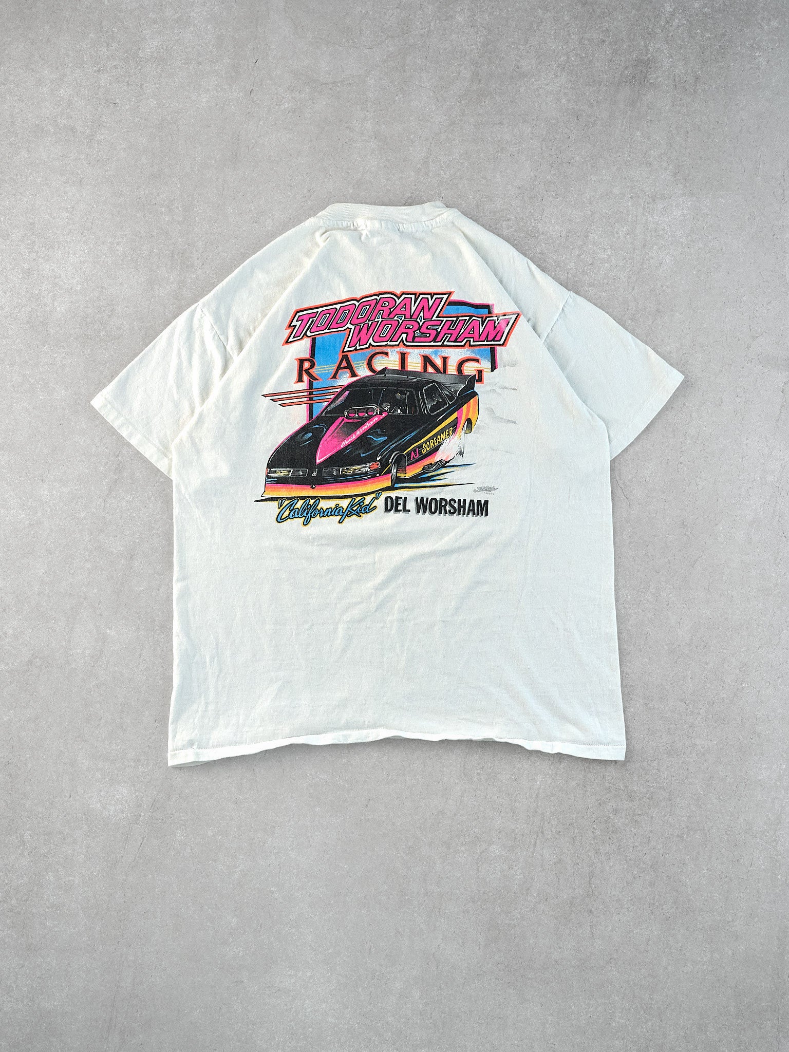 Vintage 90s White Todoran Worsham Racing Graphic Tee (M)