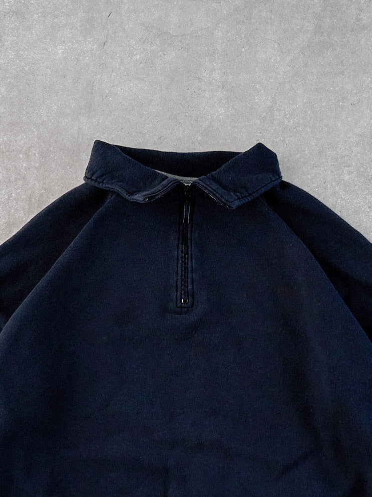 Vintage 90s Navy Blue Russell Athletics Collared 1/4 Zip Crewneck (L)