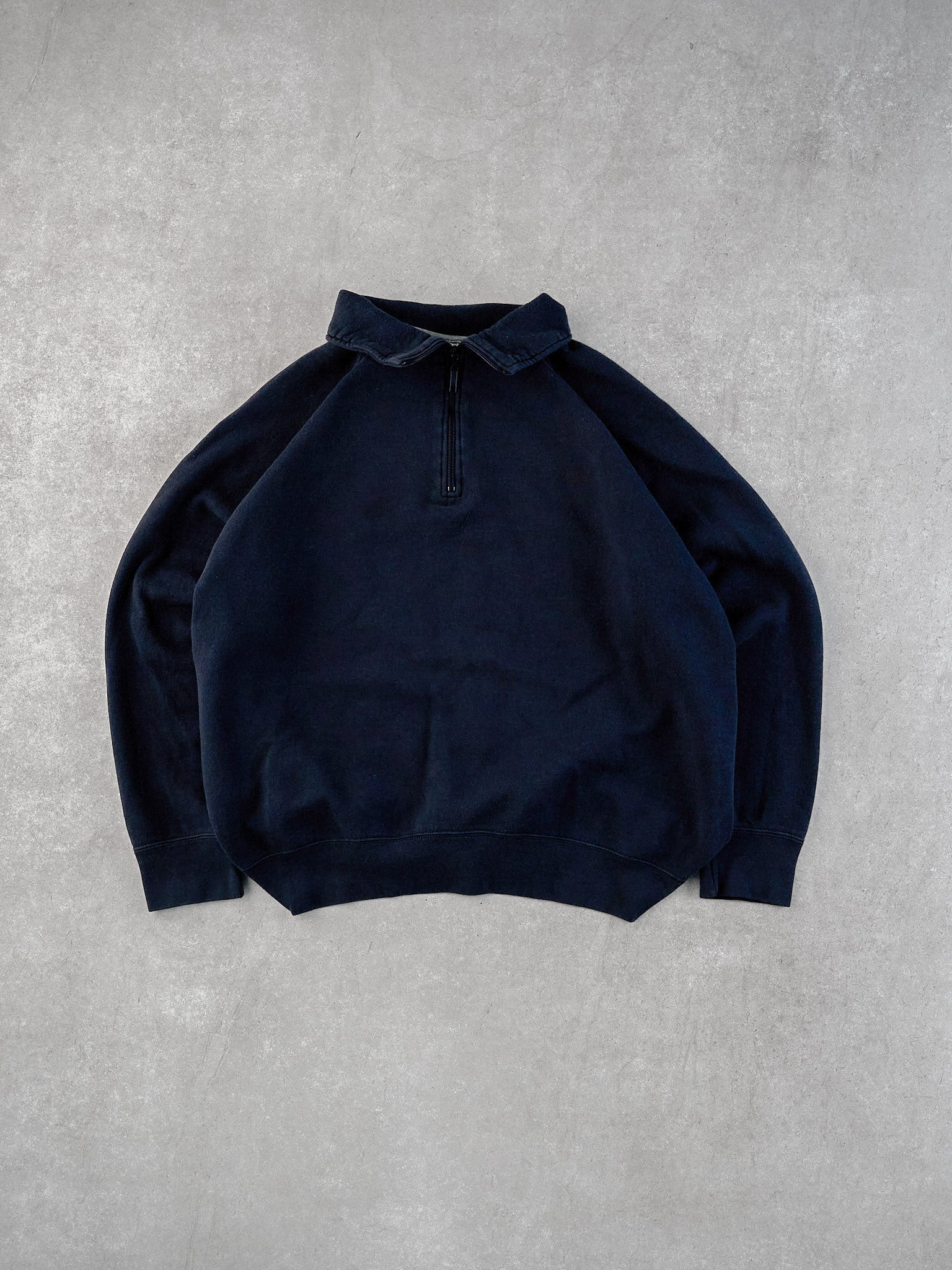 Vintage 90s Navy Blue Russell Athletics Collared 1/4 Zip Crewneck (L)