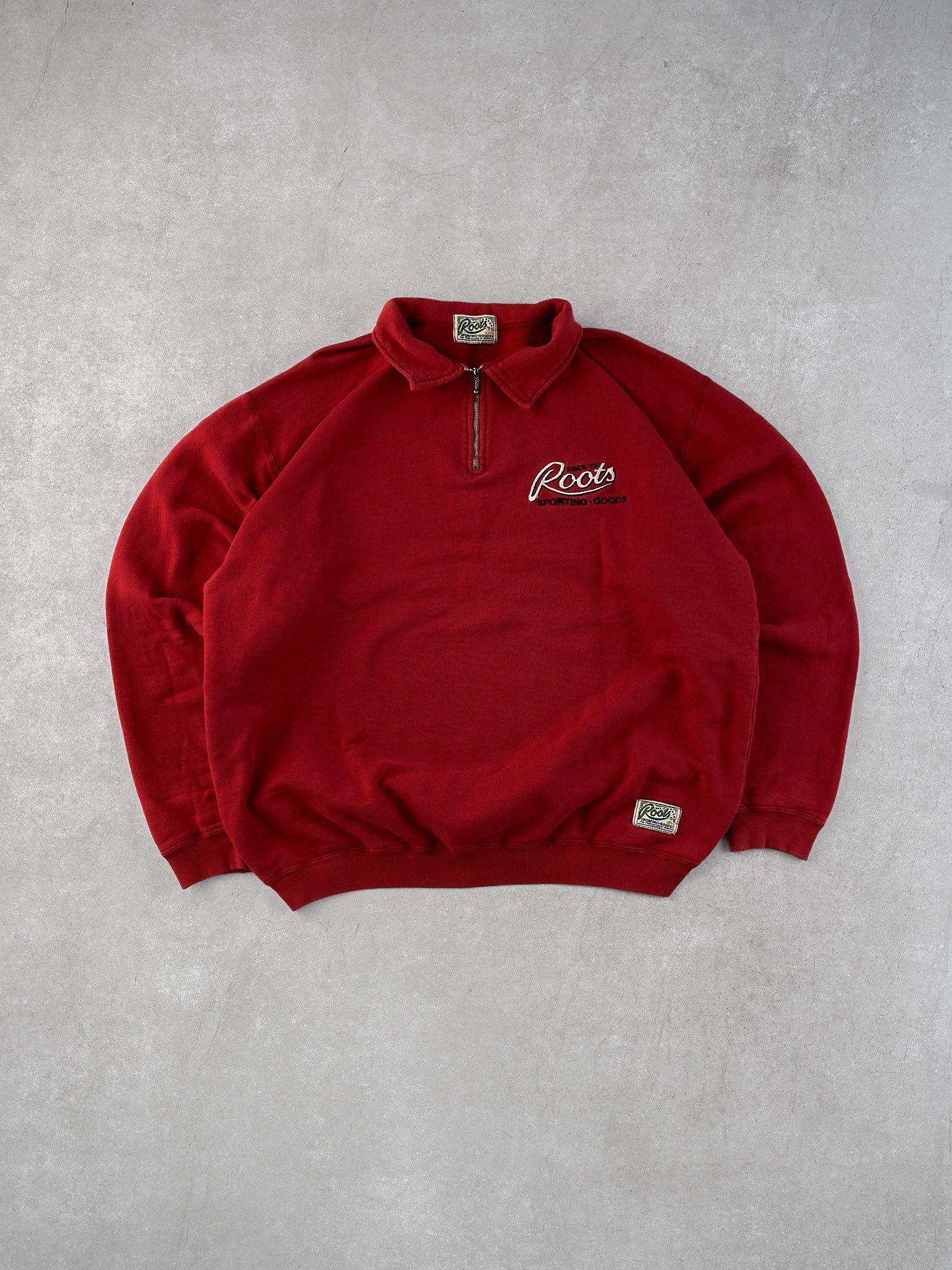 Vintage 90s Red Roots Athletics Collared 1/4 Zip Crewneck (L)