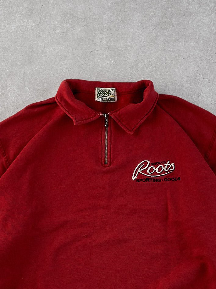 Vintage 90s Red Roots Athletics Collared 1/4 Zip Crewneck (L)