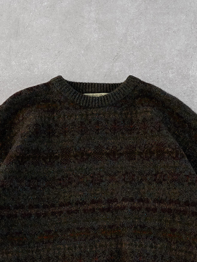 Vintage 90s Brown Mulitple Colour Nor Easterly Wool Sweater (M)