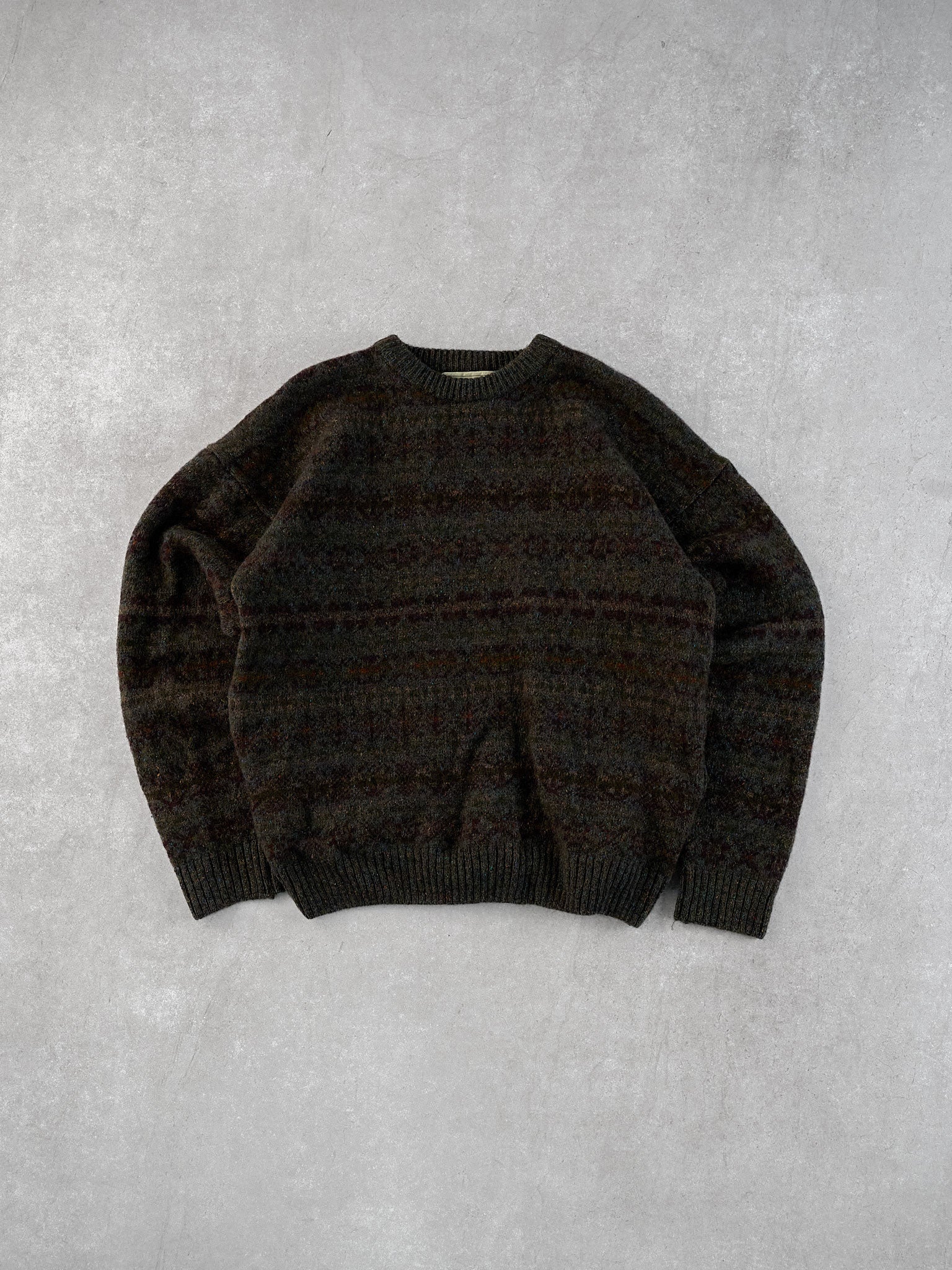 Vintage 90s Brown Mulitple Colour Nor Easterly Wool Sweater (M)