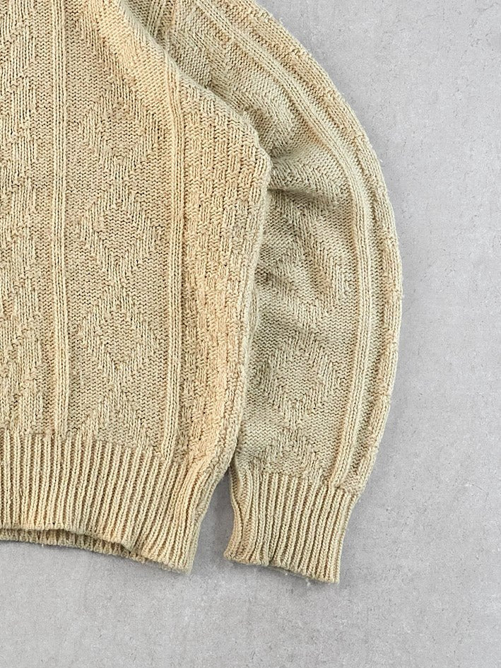 Vintage 90s Beige Tommy Knight Patterned Knit Sweater (M)