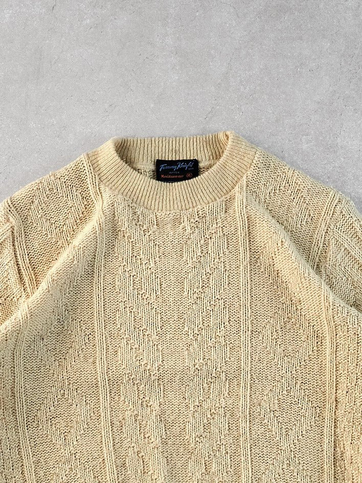 Vintage 90s Beige Tommy Knight Patterned Knit Sweater (M)