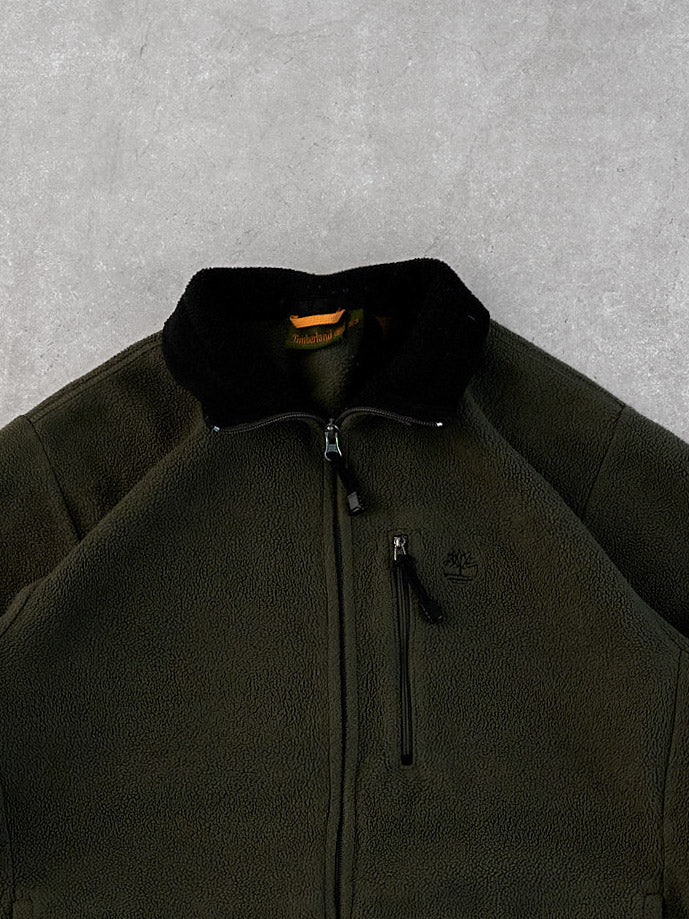 Vintage Y2k Moss Green Timberland Fleece Collared Zip Up (L)