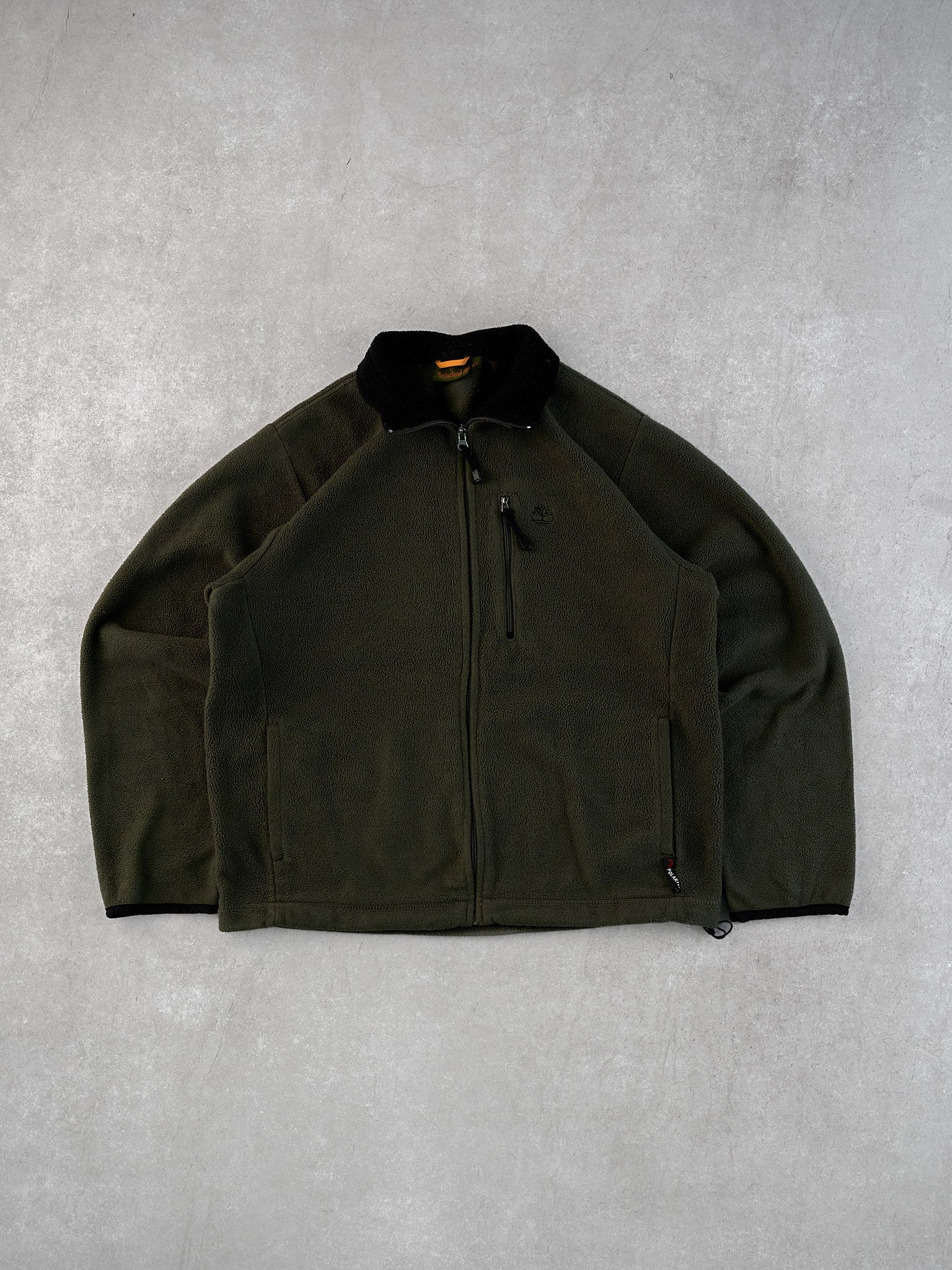 Vintage Y2k Moss Green Timberland Fleece Collared Zip Up (L)