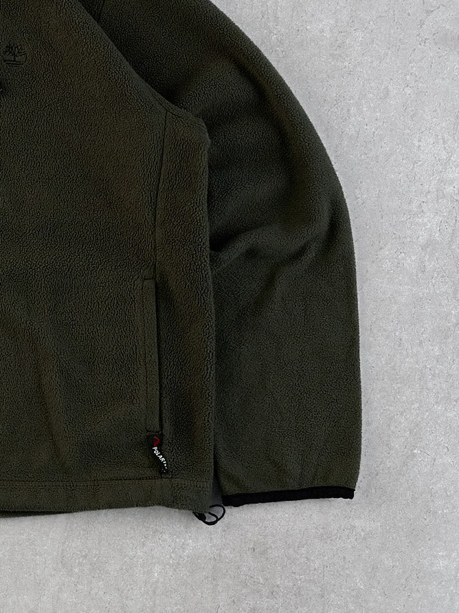 Vintage Y2k Moss Green Timberland Fleece Collared Zip Up (L)