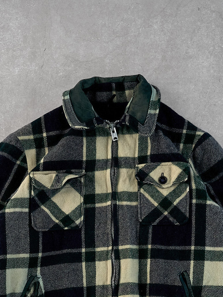 Vintage 90s Blue, Green and White Knit Plaid Zip Up (L)