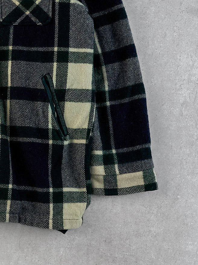 Vintage 90s Blue, Green and White Knit Plaid Zip Up (L)