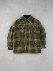 Vintage 90s Moss Green and Brown Sears Sports Plaid Collared Button Up (M)