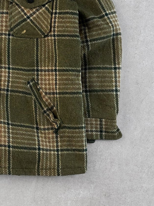 Vintage 90s Moss Green and Brown Sears Sports Plaid Collared Button Up (M)