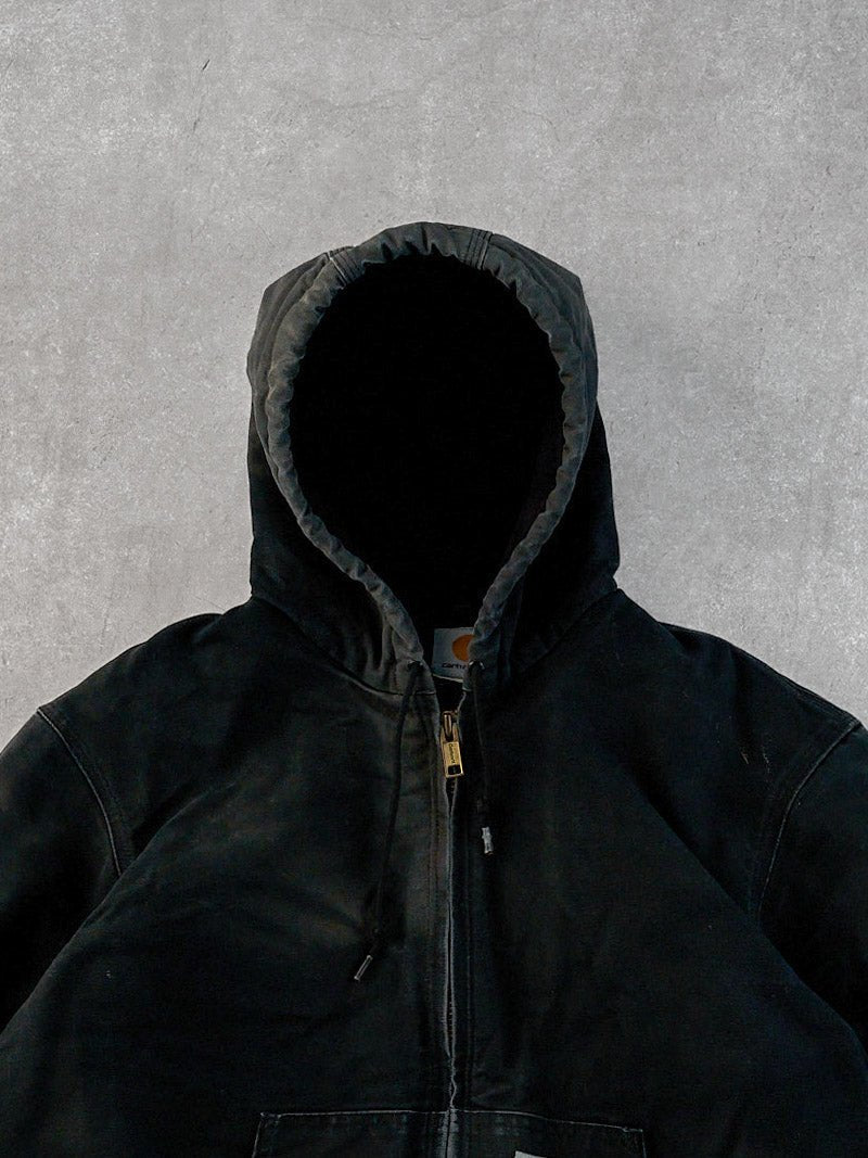 Vintage 90s Washed Black Carhartt Hooded Workwear Jacket (XL)