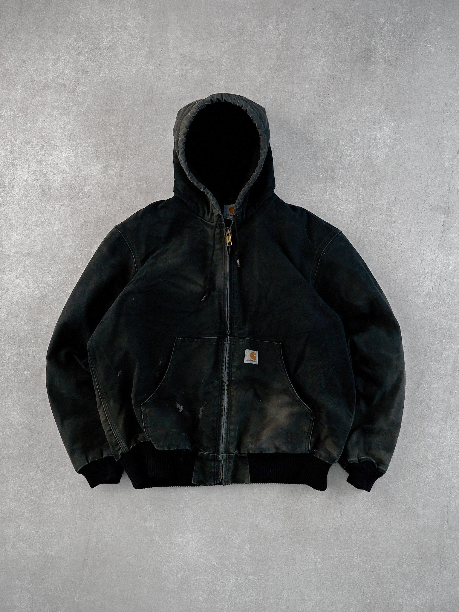 Vintage 90s Washed Black Carhartt Hooded Workwear Jacket (XL)