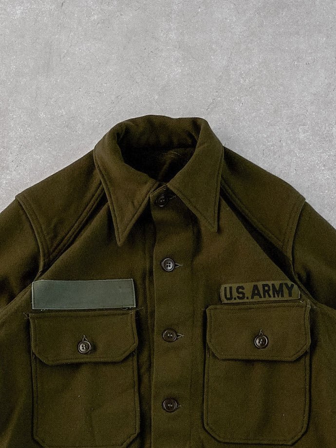 Vintage 90s Moss Green US Army Knit Collared Button Up (M)