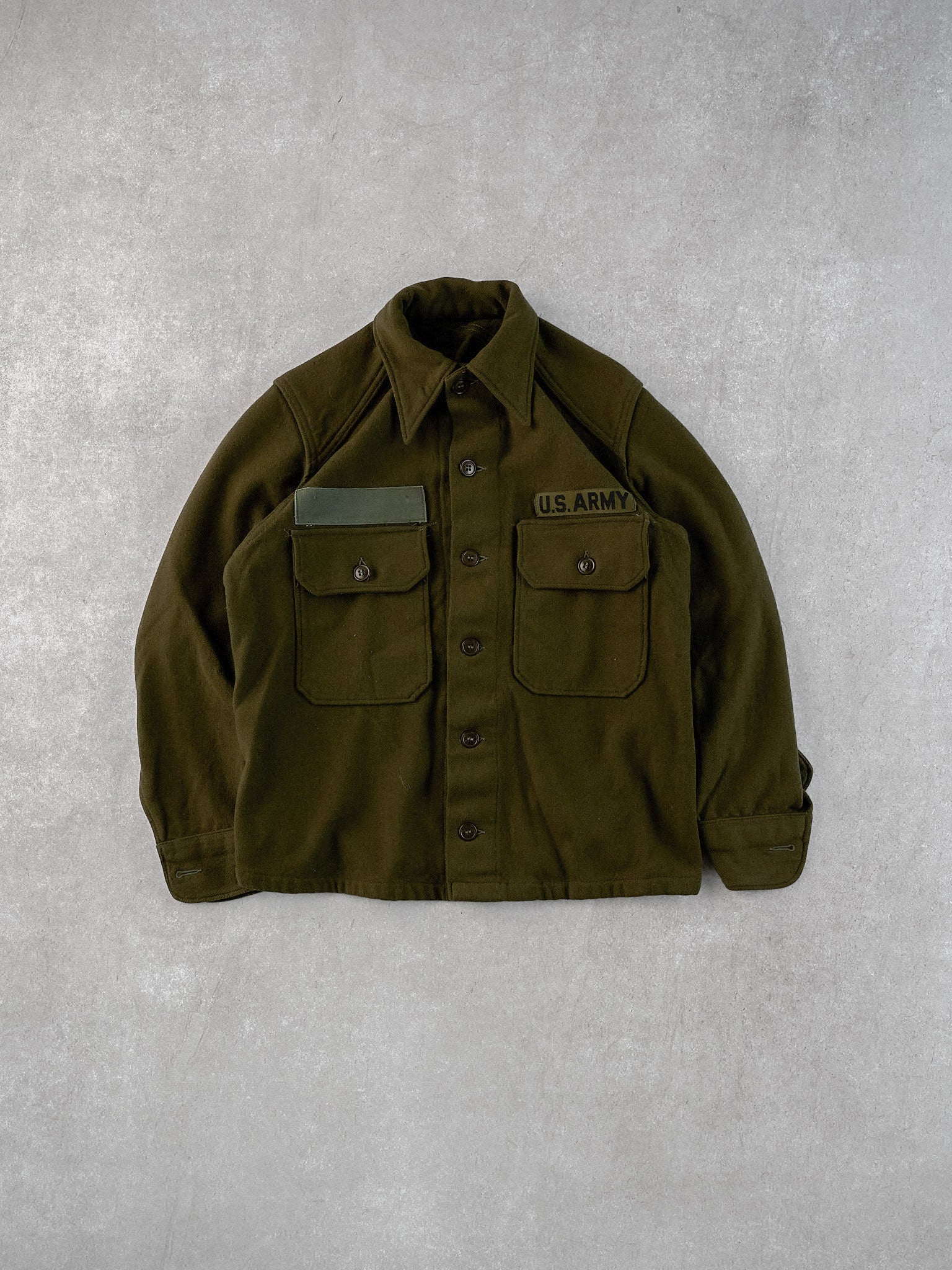 Vintage 90s Moss Green US Army Knit Collared Button Up (M)