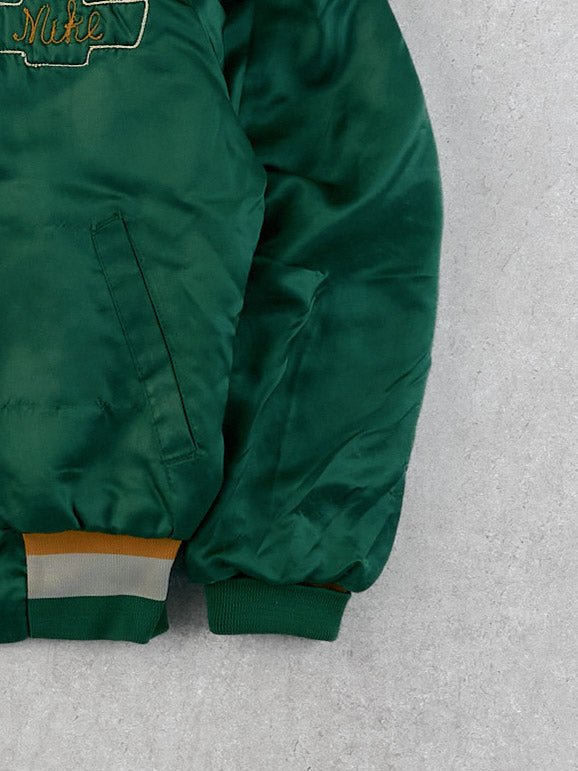 Vintage 70s Green and Yellow Chevrolet Central Office Chain Stitched Stain Bomber Jacket (L)